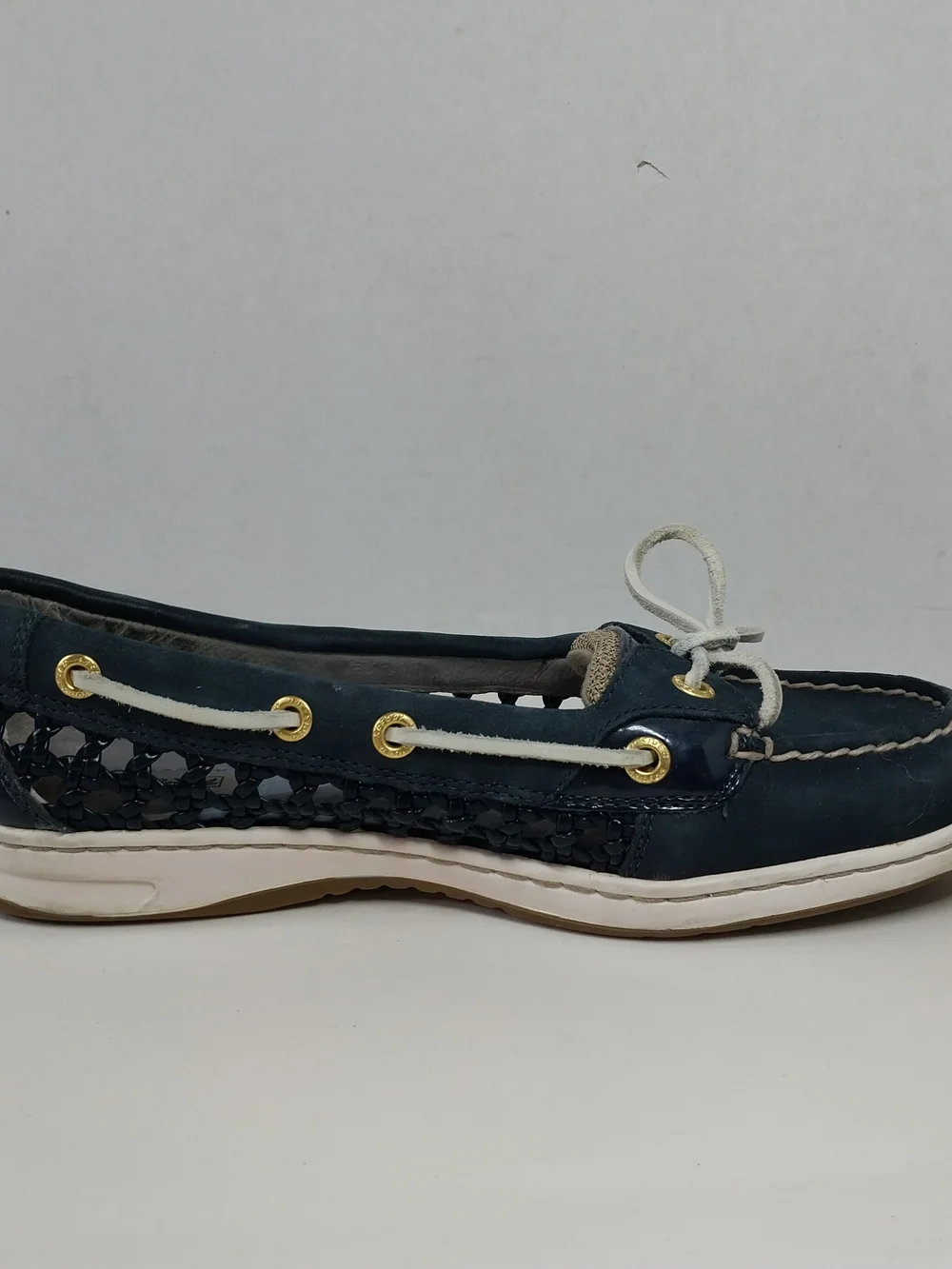 Sperry Top Siders Women's Navy Blue Woven Leather Boat Shoes Size 7.5 Nautical